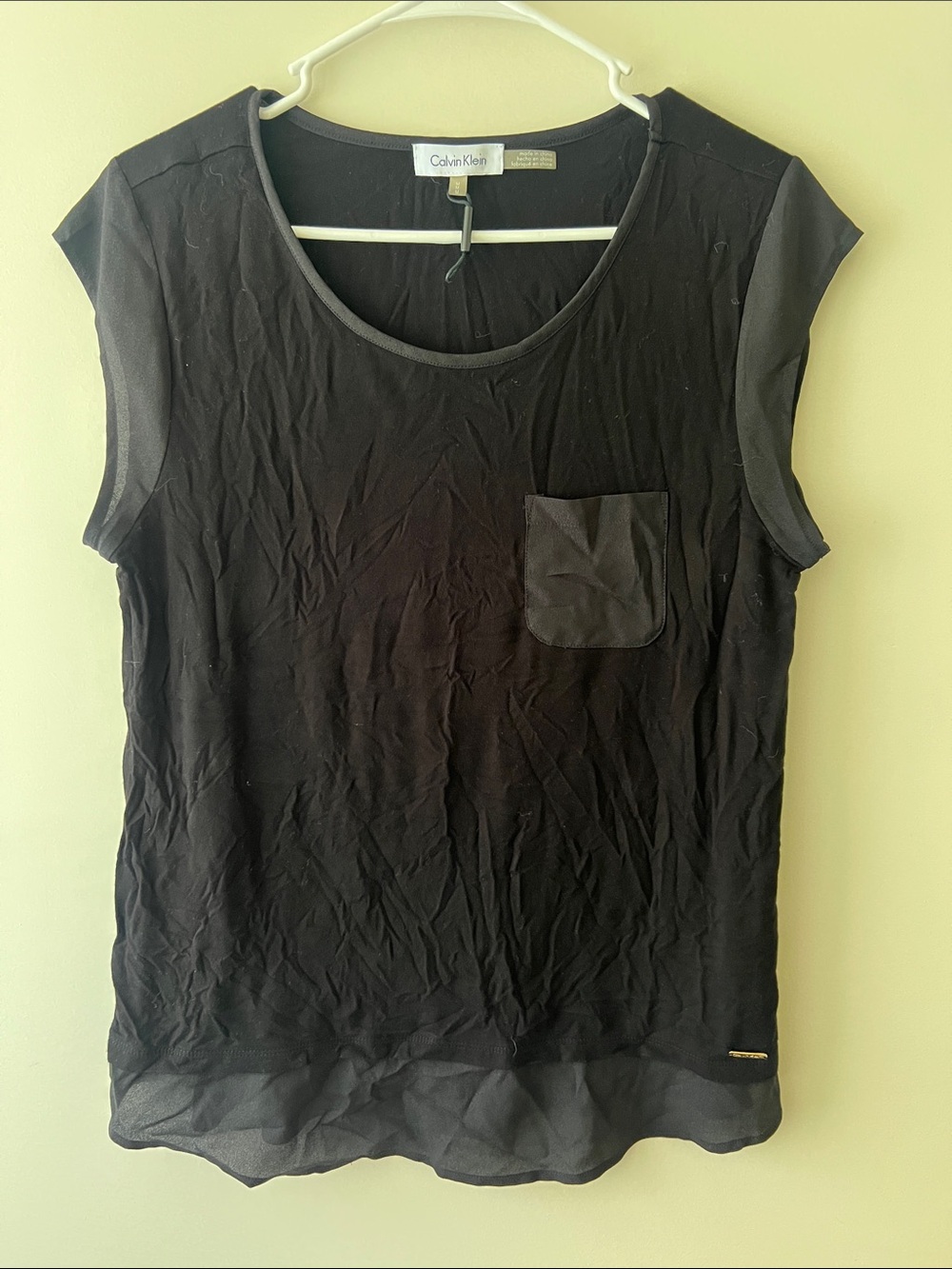 Calvin Klein Black Sheer-Hem Pocket Tank Top